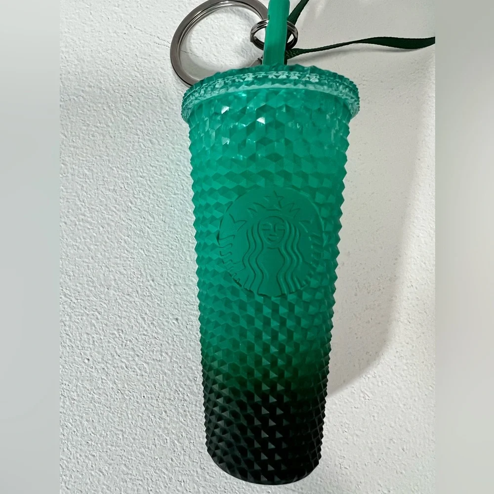 Starbucks Cold Cup Keychain & Ornament Ombre Teal Gradient Textured Tumbler Cup